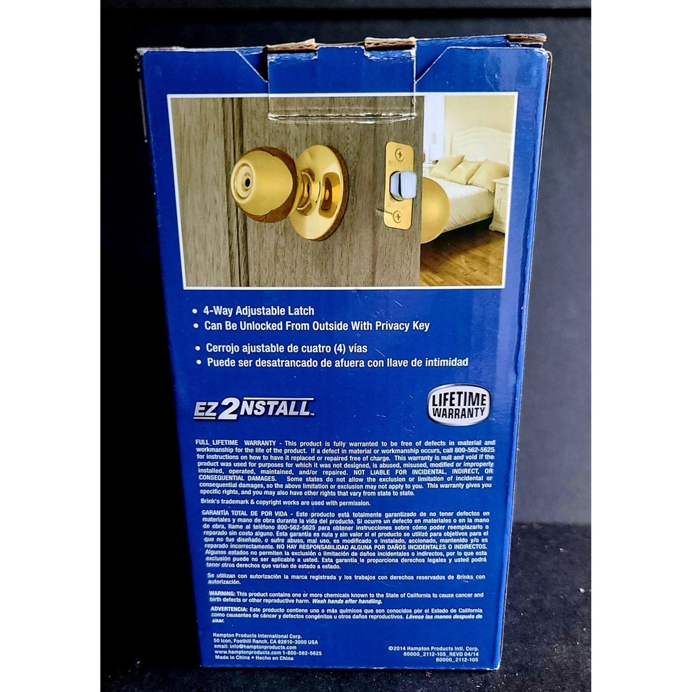 Brinks Interior Locking Ball Door Round Knob Polished Brass Bed Bath 2112-105 - Picture 3 of 7